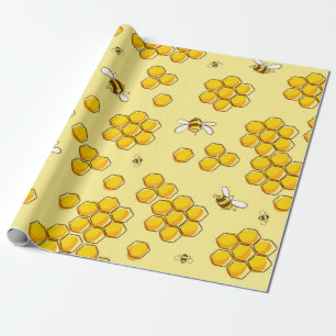 Cute seamless pattern with flying bees. Vintage il Wrapping Paper