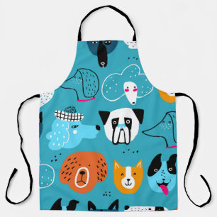 Cute seamless pattern with funny dogs on a blue ba apron