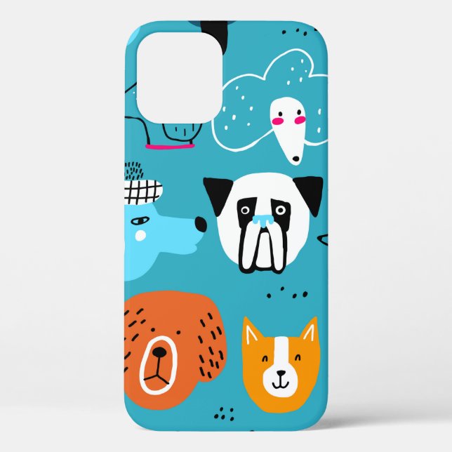 Cute seamless pattern with funny dogs on a blue ba Case-Mate iPhone case (Back)