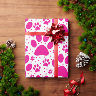 Cute Seamless Pink Paw Print Holiday Wrapping Paper