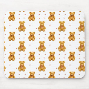 Cute Seamless Teddy Bear and Hearts Pattern Mouse Pad