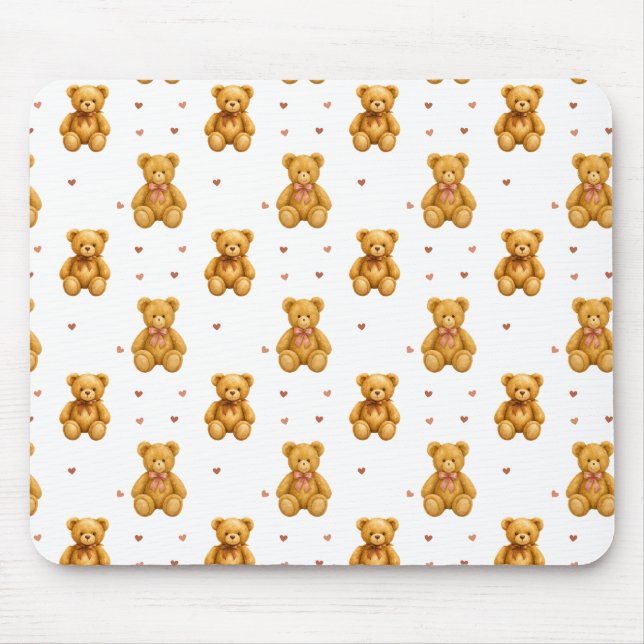 Cute Seamless Teddy Bear and Hearts Pattern Mouse Pad (Front)