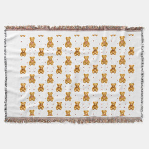 Cute Seamless Teddy Bear and Hearts Pattern Throw Blanket