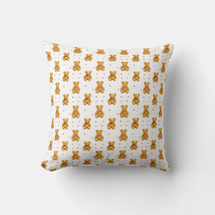 Cute Seamless Teddy Bear and Hearts Pattern Throw Pillow