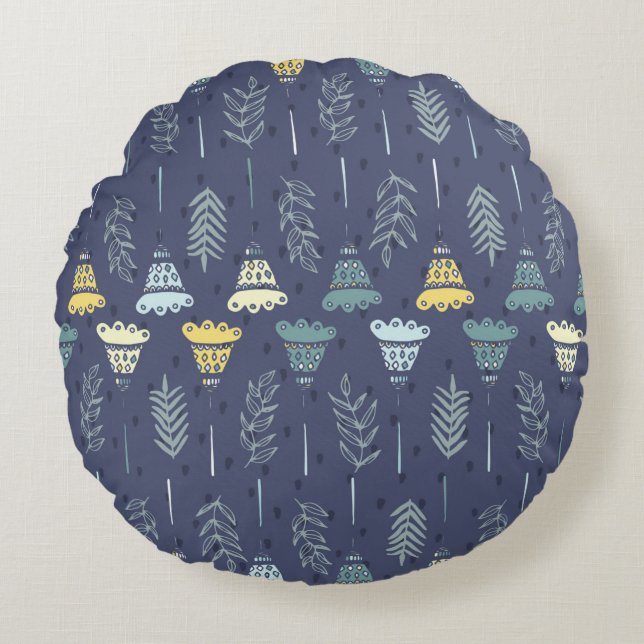 Cute seamless texture with perfect natural leaves. round pillow (Front)