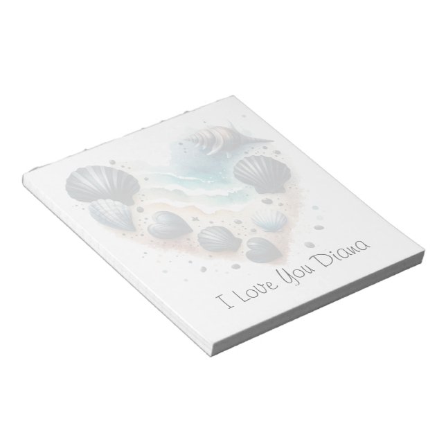 Cute Seashell Heart Beach Love Valentine's Day Notepad (Angled)