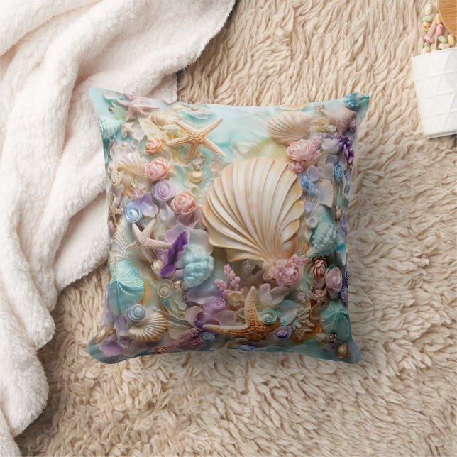 Cute seashell pattern beach house style throw pillow (Blanket)