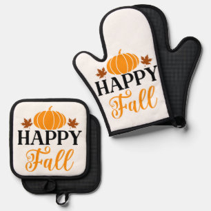 Cute Seasonal Happy Fall Pumpkin Baking  Oven Mitt & Pot Holder Set