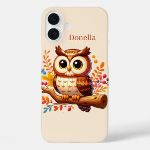 Cute Seasonal owl add name  iPhone 16 Plus Case