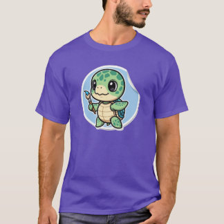 Cute Seaurtle With Paintbrush Kawaii Artist Animal T-Shirt