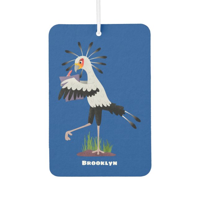 Cute secretary bird writing notes cartoon air freshener (Front)