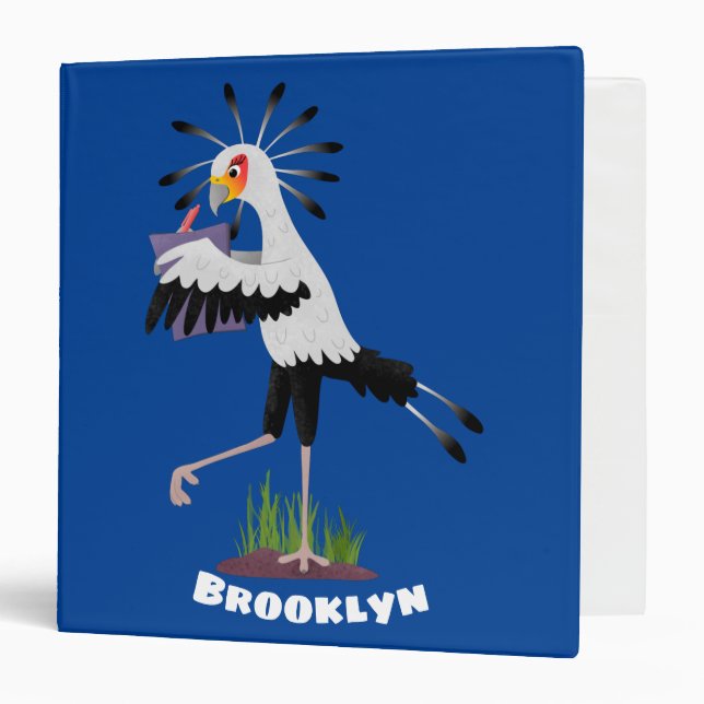Cute secretary bird writing notes cartoon binder (Front/Inside)