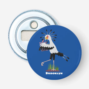 Cute secretary bird writing notes cartoon bottle opener