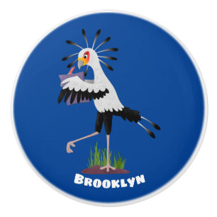 Cute secretary bird writing notes cartoon ceramic knob
