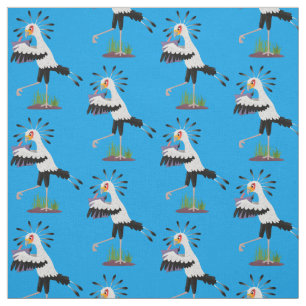 Cute secretary bird writing notes cartoon  fabric