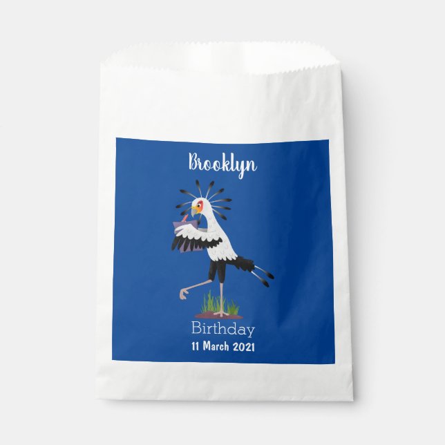 Cute secretary bird writing notes cartoon favour bag (Front)
