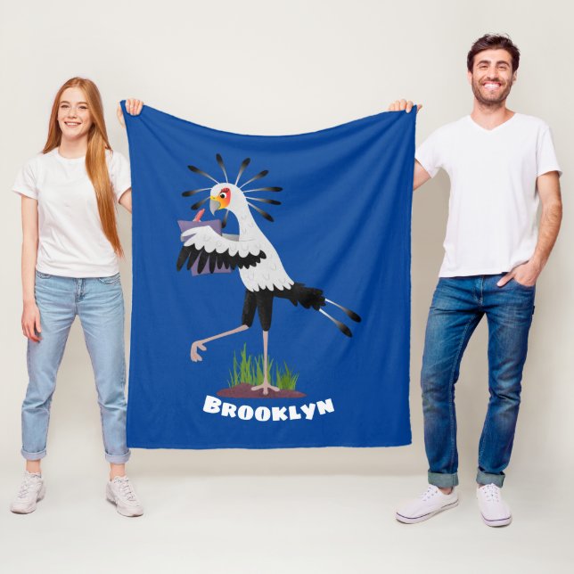 Cute secretary bird writing notes cartoon fleece blanket (In Situ)