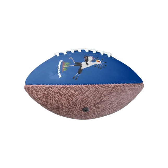 Cute secretary bird writing notes cartoon football (Rotated 270)