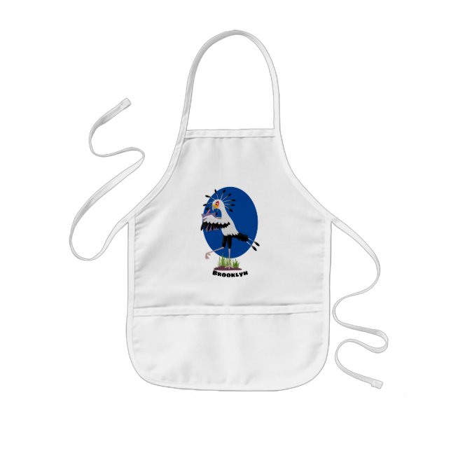 Cute secretary bird writing notes cartoon kids apron (Front)