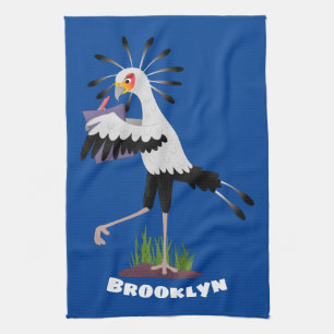Cute secretary bird writing notes cartoon kitchen towel