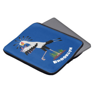 Cute secretary bird writing notes cartoon laptop sleeve