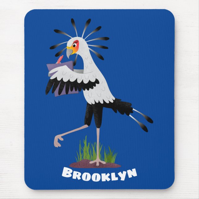 Cute secretary bird writing notes cartoon mouse pad (Front)