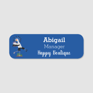 Cute secretary bird writing notes cartoon name tag
