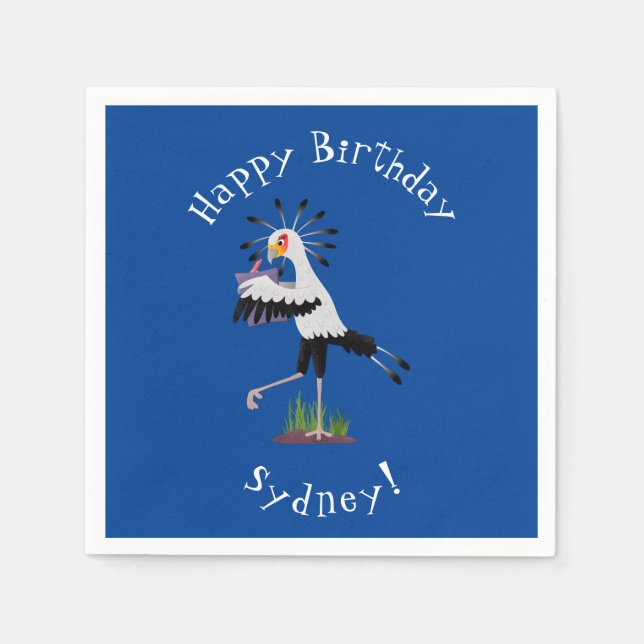 Cute secretary bird writing notes cartoon napkin (Front)
