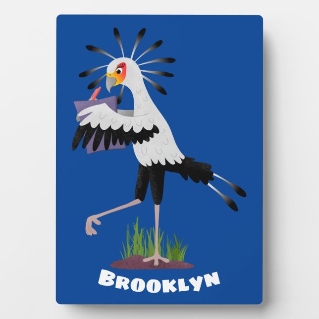 Cute secretary bird writing notes cartoon plaque (Front)