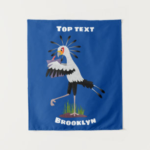 Cute secretary bird writing notes cartoon tapestry