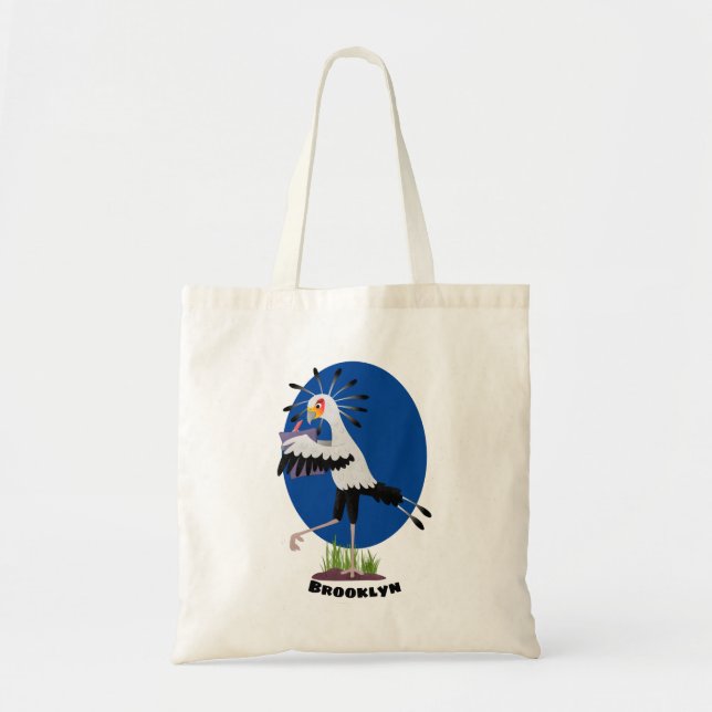 Cute secretary bird writing notes cartoon tote bag (Front)