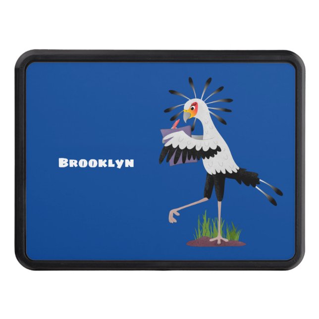 Cute secretary bird writing notes cartoon trailer hitch cover (Front)