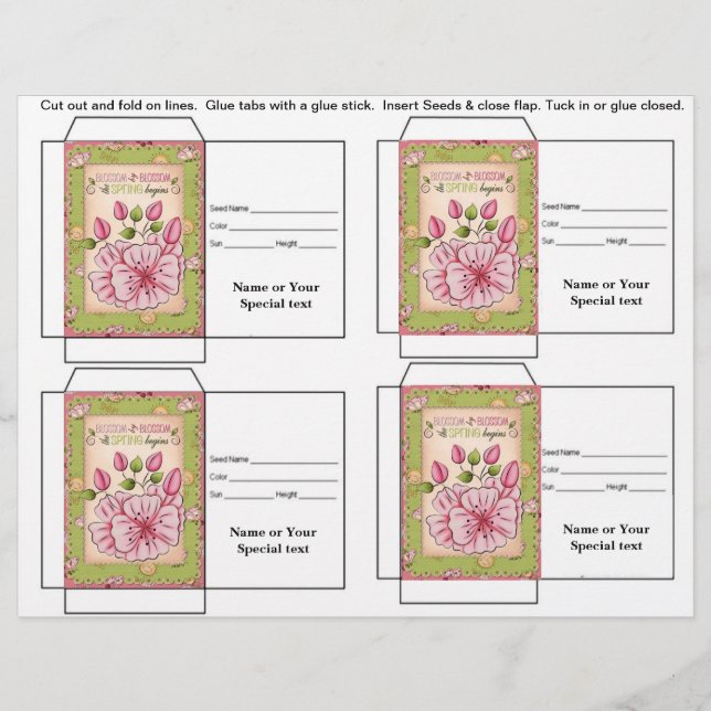 Cute Seed Packet Gift or Favour Flyer (Front)