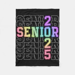 Cute Senior Cl Of 2025 Chequered Senior 25 Graduat Fleece Blanket
