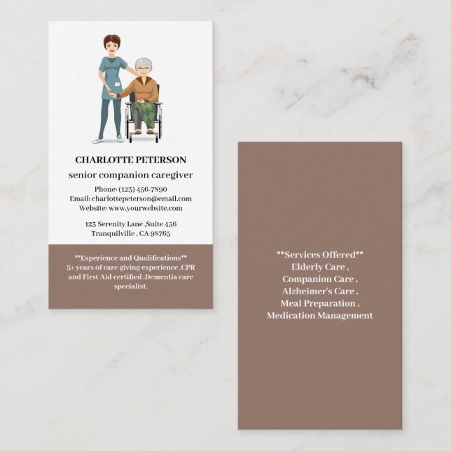 Cute Senior Companion or Elderly Caregiver Business Card (Front/Back)