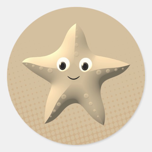 Cute Sepia Cartoon Starfish Classic Round Sticker (Front)