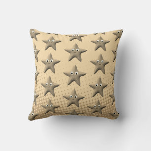 Cute Sepia Starfish Pattern Throw Pillow