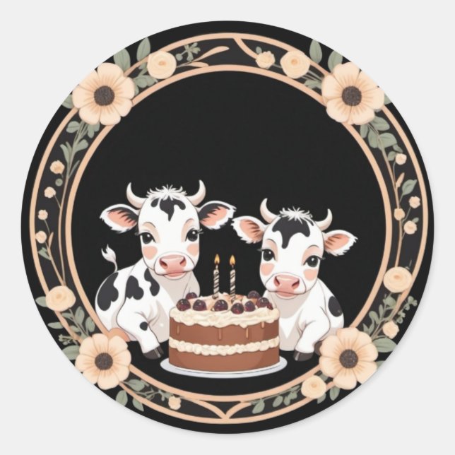 Cute Serious Cow Birthday Celebration Sticker (Front)
