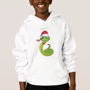 Cute serpent vert avec chapeau santa dessin animé