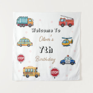 Cute Service Vehicle Birthday bash welcome sign Tapestry
