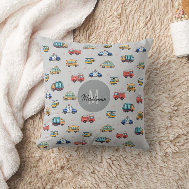 Cute Service Vehicle Personalized  Throw Pillow (Blanket)