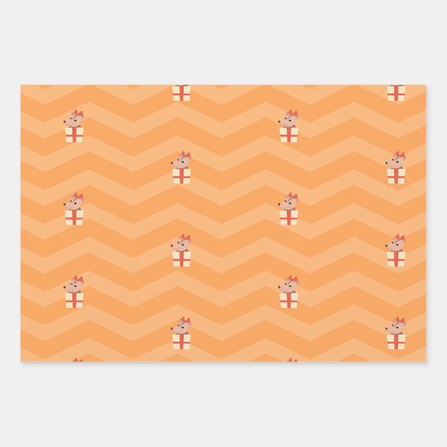 Cute Set 3 Sheets Opossum Possum Wrapping Paper (Front)