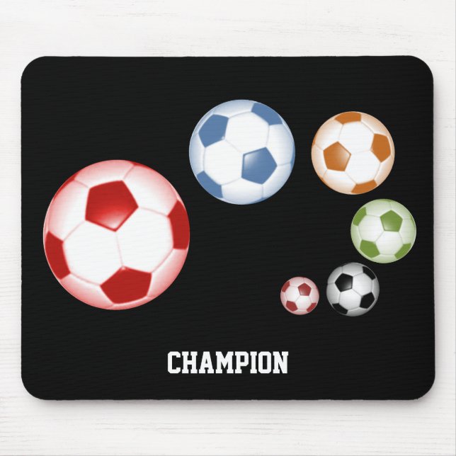 Cute Set of Soccer Balls on Black Mouse Pad (Front)