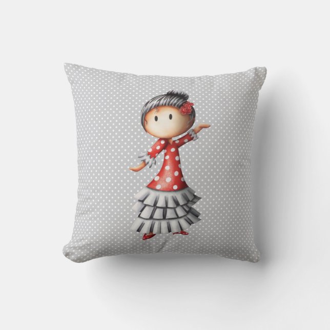 Cute Sevillana Dancer Throw Pillow (Front)