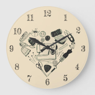 Cute Sewing Kit In Heart Shape Sewer Sewing Craft  Large Clock