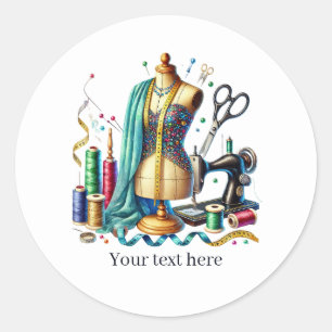 Cute sewing lovers add text classic round sticker