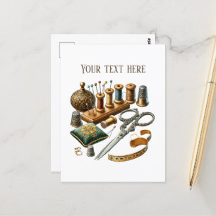 Cute sewing lovers add text  postcard