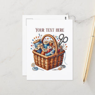 Cute sewing lovers add text  postcard
