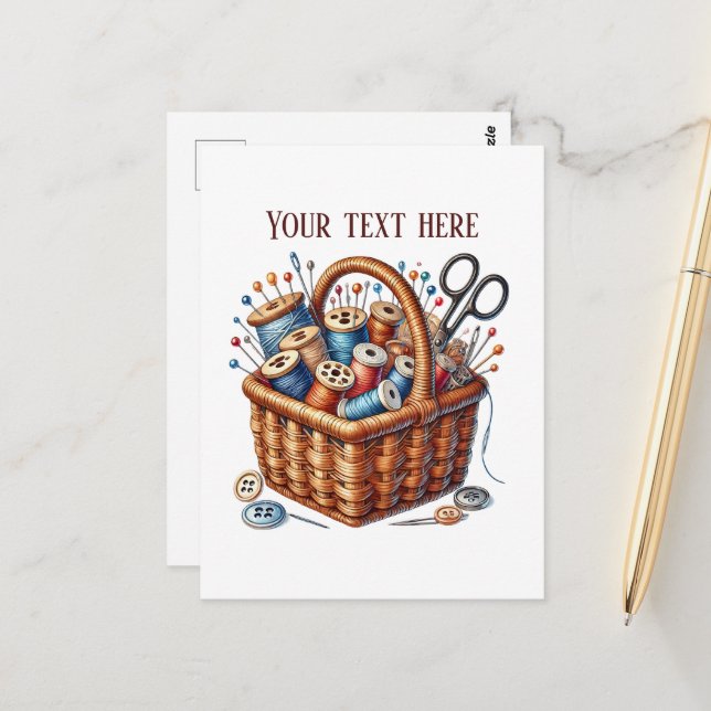 Cute sewing lovers add text  postcard (Front/Back In Situ)