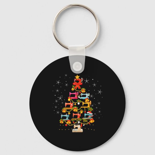 Cute Sewing Machine Christmas Tree Christmas Ornam Keychain (Front)